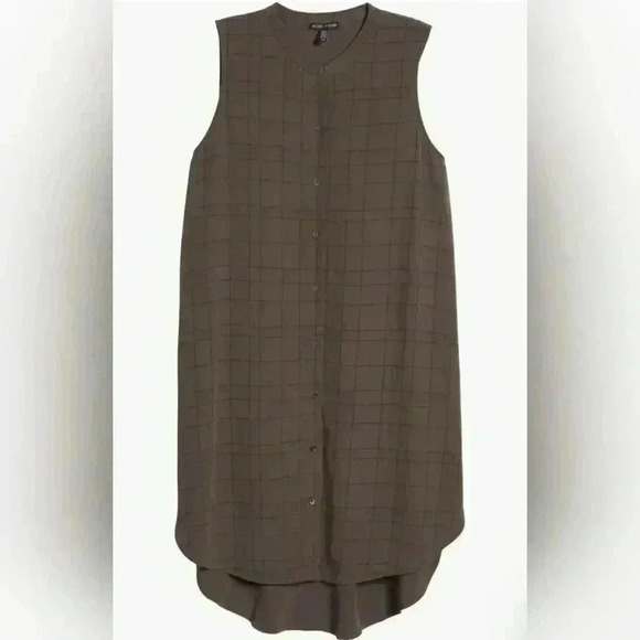Eileen Fisher Tencel Blend Tunic Button Up Shirt Grey Size Small Petite Women's - Picture 2 of 13